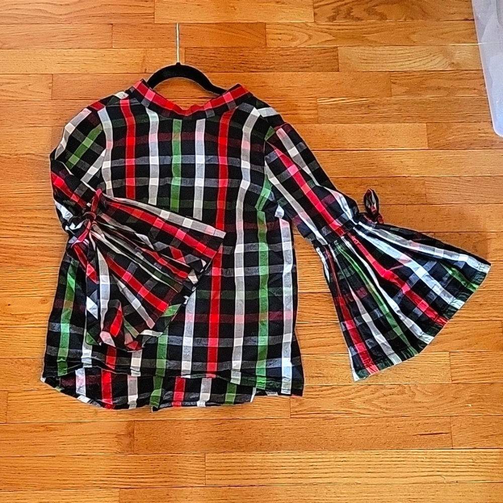 Plaid Bell Sleeve Blouse
